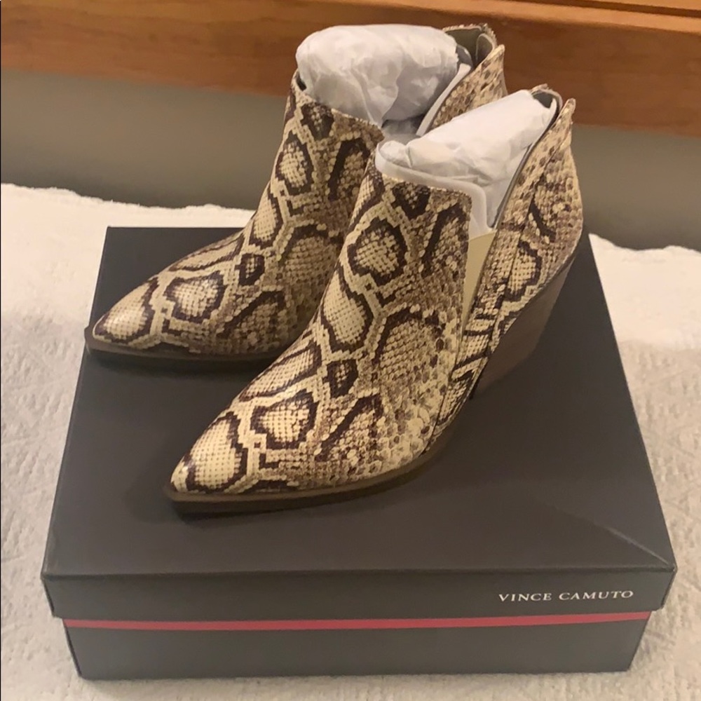 Vince Camuto Gradina Block Heel Bootie Snake Print